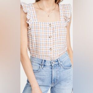 Madewell Plaid Ruffle Sleeve Blouse